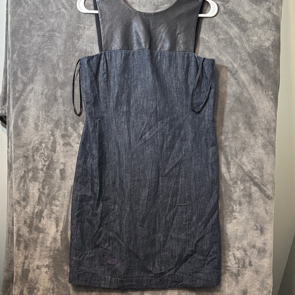 Lauren Ralph Lauren LRL Denim Black Faux Leather Sheath Dress size 6